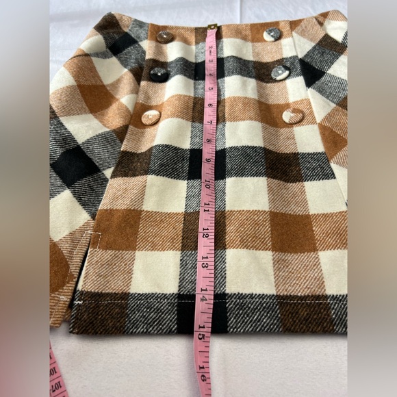 Forever 21 Wool Blend Plaid Mini Skirt Small Brown Button Detail Lined - Picture 7 of 9